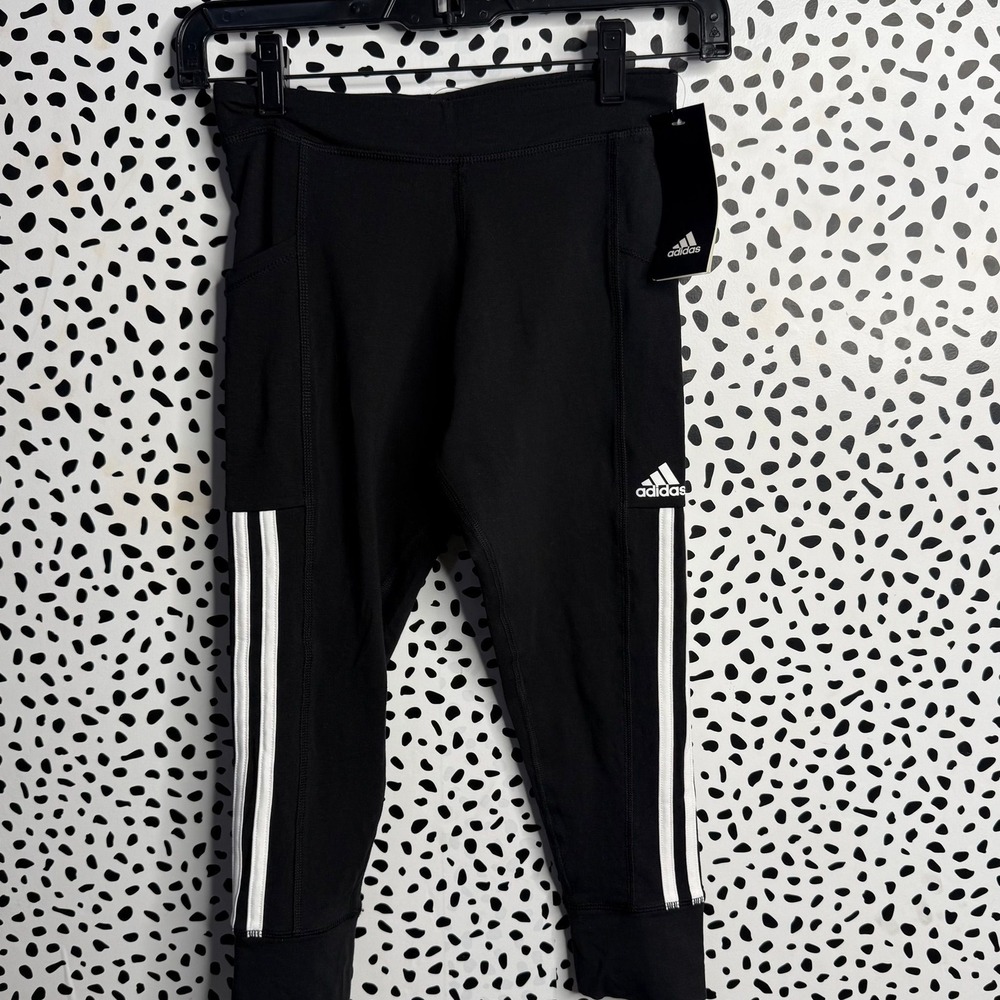 Youth Adidas Stripe Jogger 7/8 Tights Black L NWT